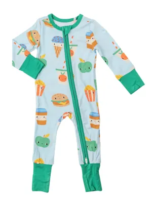 2-Way Zip Romper, Send Snacks Blue