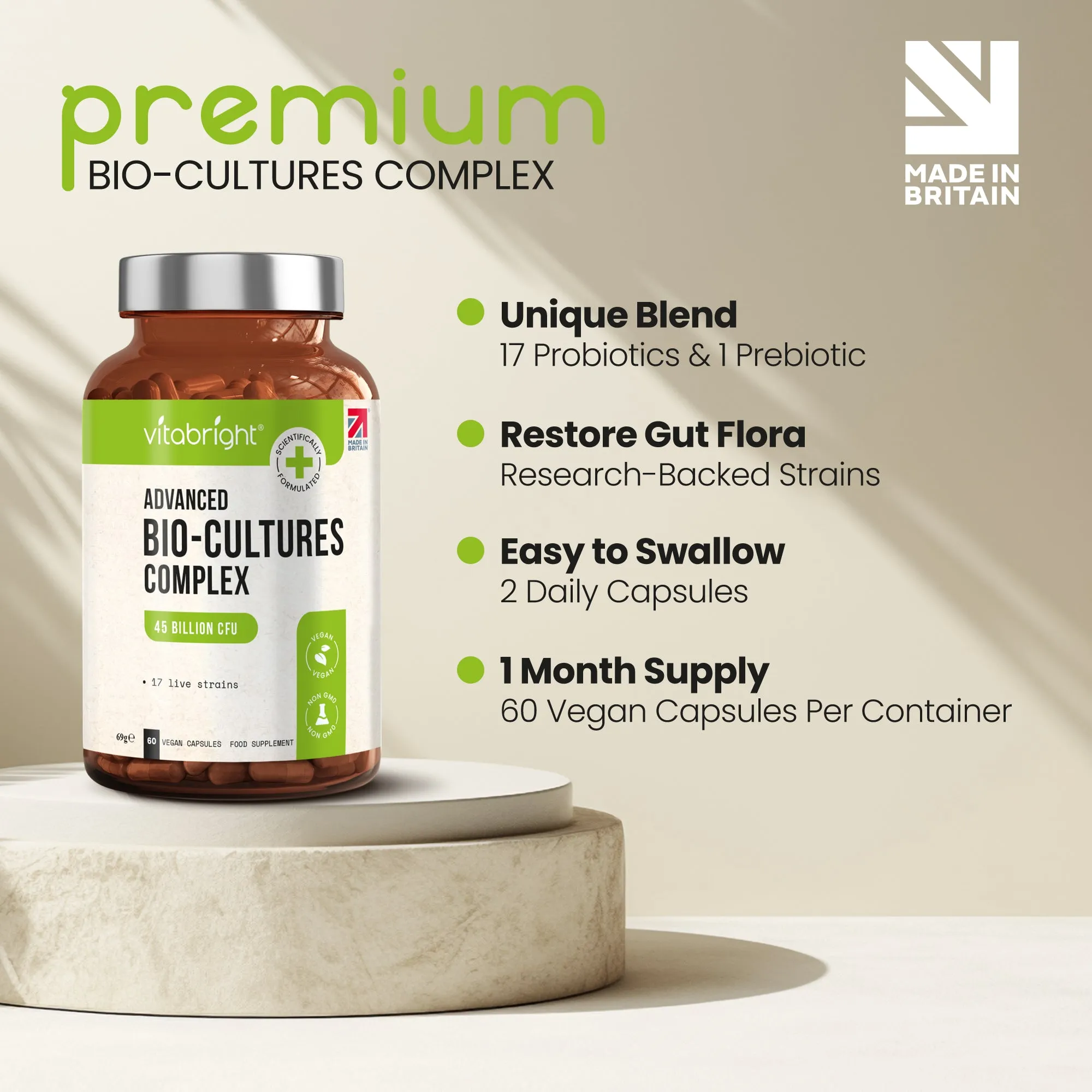 Bio Culture Probiotics Complex - 60 Capsules - 45 Billion CFU 17 Live Strains