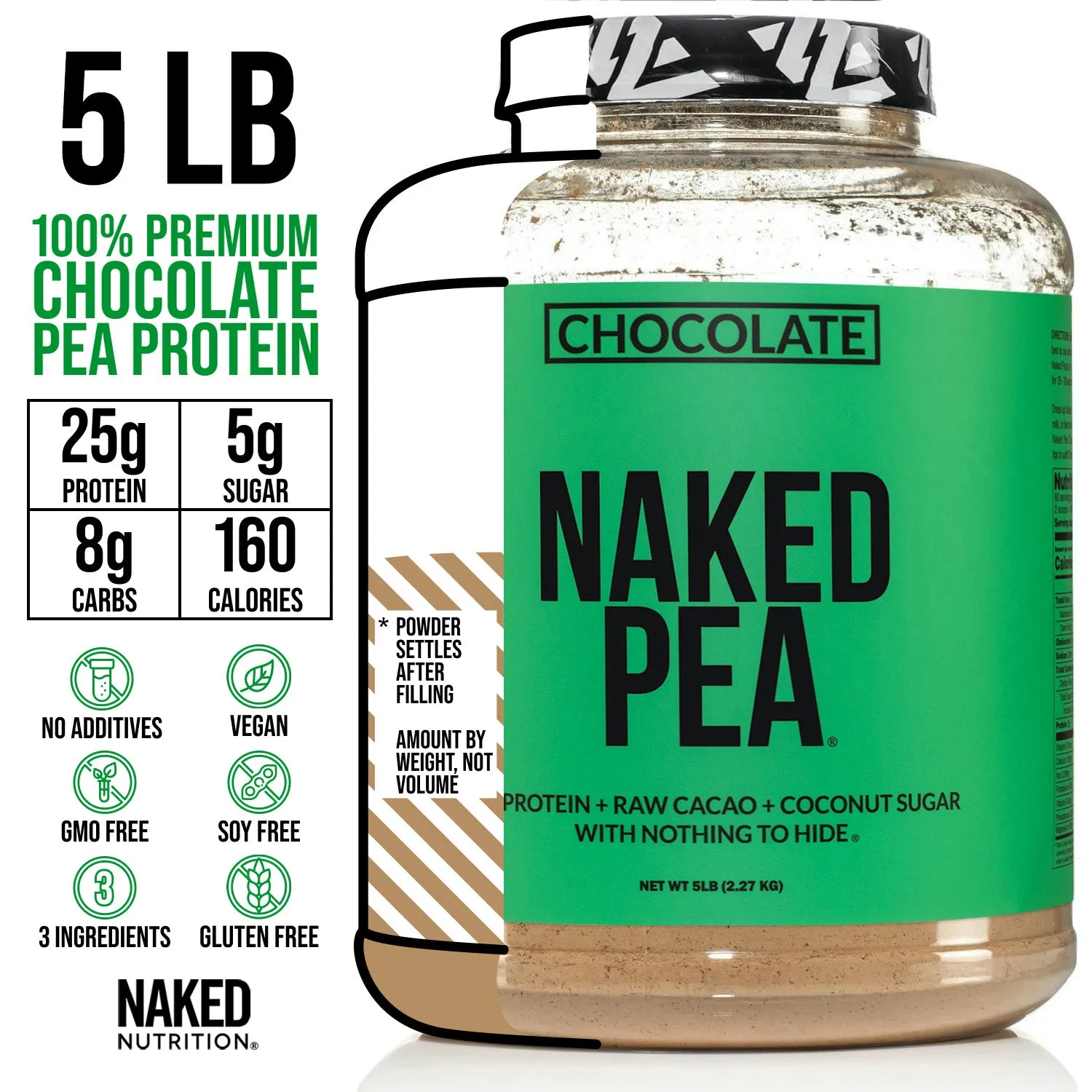 Chocolate Pea Protein Powder | Naked Chocolate Pea - 5LB