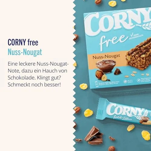 Corny Free Nut-Nougat Muesli Bars, No Added Sugar, 69 kcal/Bar, 60x20g | Guilt-Free, Energy-Boosting Snack