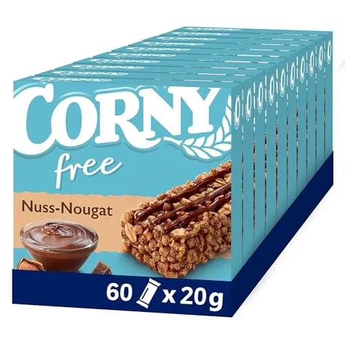 Corny Free Nut-Nougat Muesli Bars, No Added Sugar, 69 kcal/Bar, 60x20g | Guilt-Free, Energy-Boosting Snack