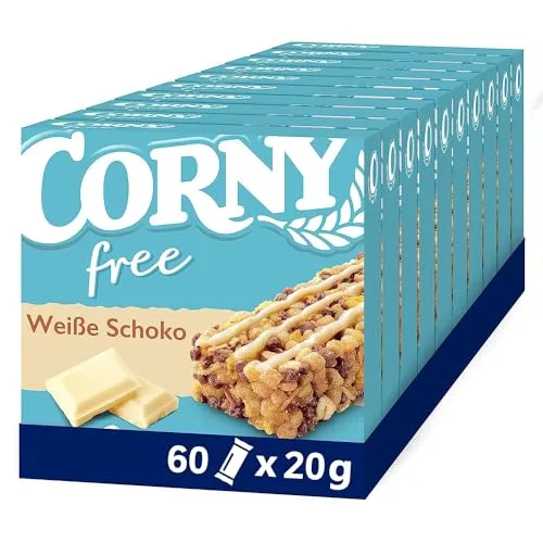 Corny Free White Chocolate Muesli Bars, No Added Sugar, 67 kcal/Bar, 60x20g | Light & Tasty Snack Choice