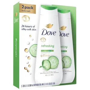 Dove Refreshing Long Lasting Gentle Body Wash Twin Pack, Cucumber and Green Tea, 20 fl oz