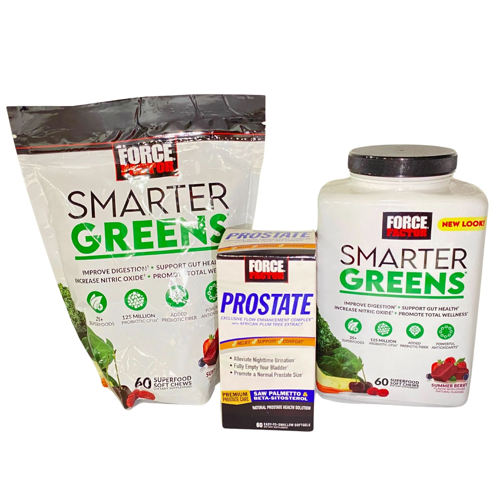 Force Factor Smarter Greens Soft Chew & Prostate Softgels (35 Pcs Lot)