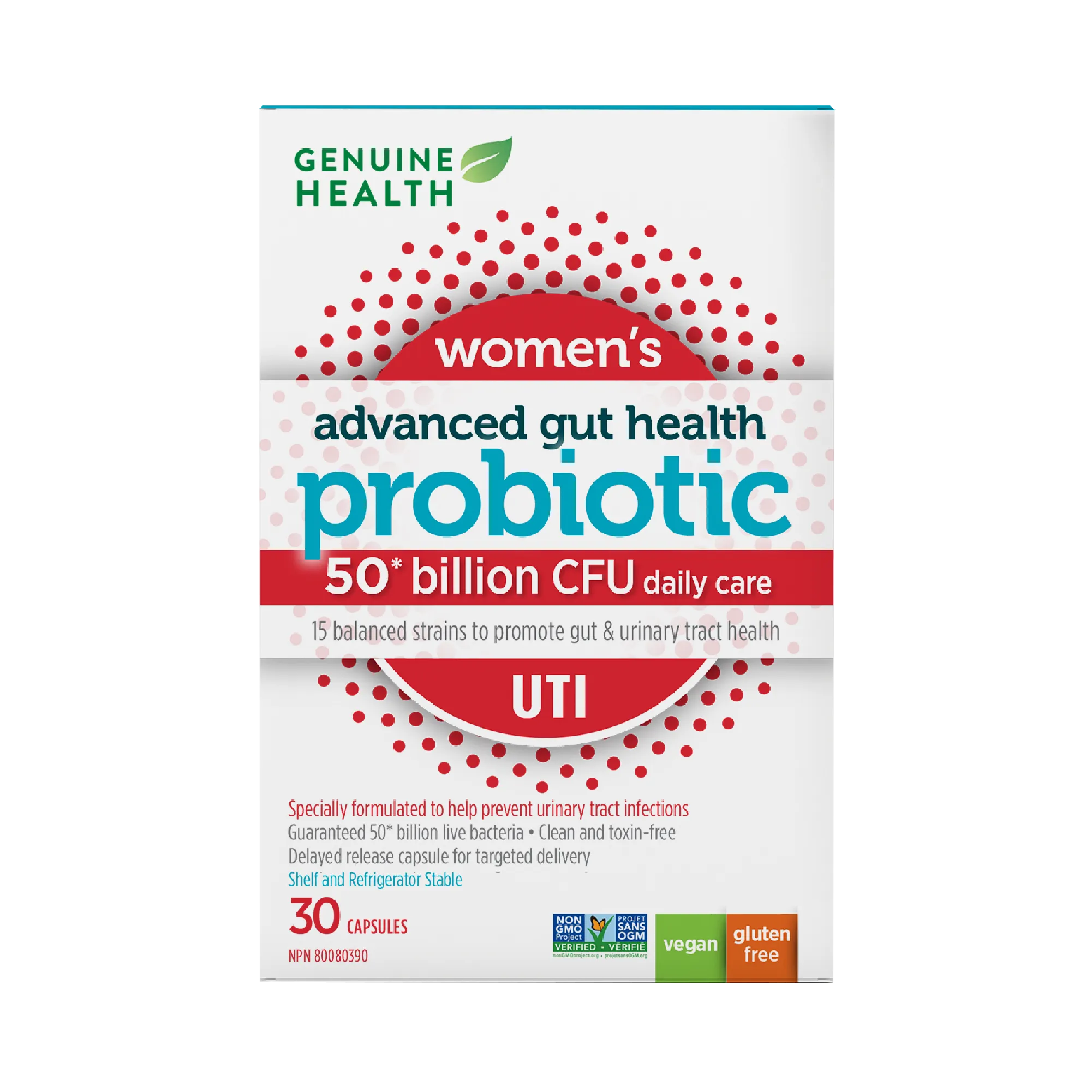 Genuine Health Advanced Gut Health Women's UTI Probiotics 50 Billion 30 Vegan Capsules