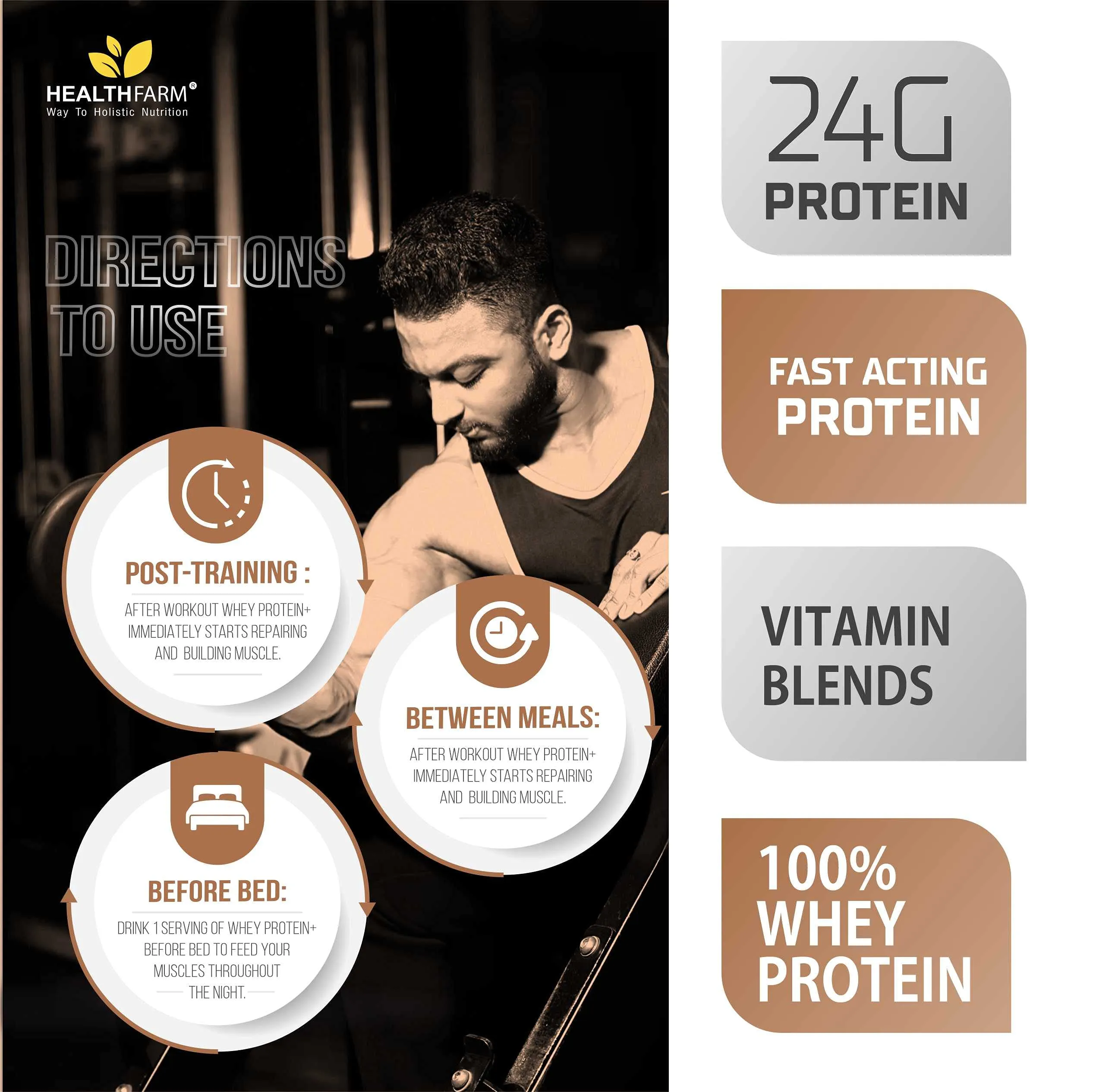 HEALTHFARM Whey Protein Plus With Added Vitamins|58 SERVINGS|24f Protein Per Serving |Build Lean and Bigger Muscles (IRISH COFFEE, 2KG-4.4 lbs)