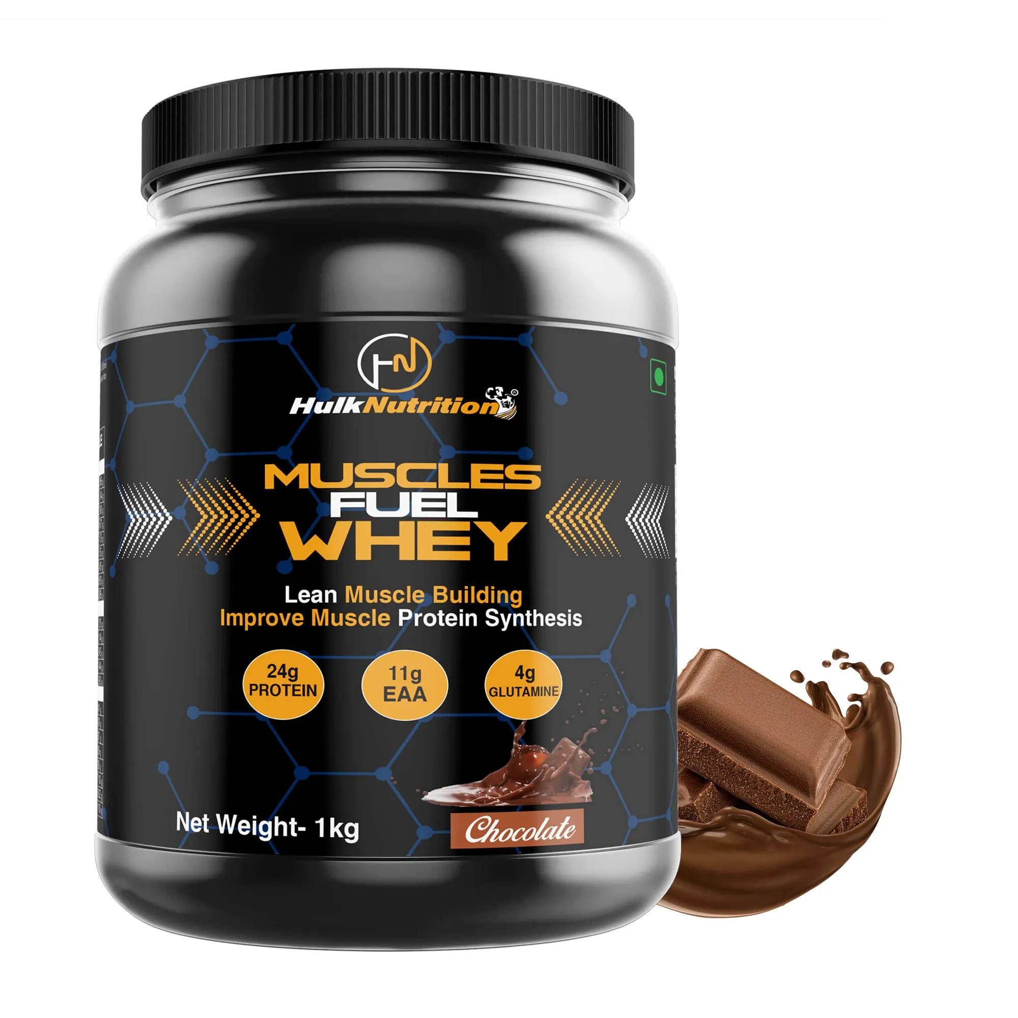 Hulk Nutrition 100% Whey Protein Powder | Pure Protein Blend (Whey Protein Isolate, Whey Protein Concentrate) | 48g High Protein, Low Carbs, Low Fat with Digestive Enzymes, 4g Glutamine & 11g EAA | Whey High Protein Meal Replacement [1Kg, Chocolate]