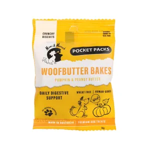 Mimi & Munch Pocket Pack Woofbutter Bakes Natural Wheat Free Biscuits Strip of 5 Mini Packs Dog Treats 80g