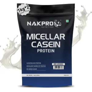 NAKPRO 100% Micellar Casein Protein Supplement | 28.80g Protein, 12.10g EAAs, 5.48g BCAA | Slow Absorbing Micellar Casein Protein Powder (Unflavoured, 2 Kg)