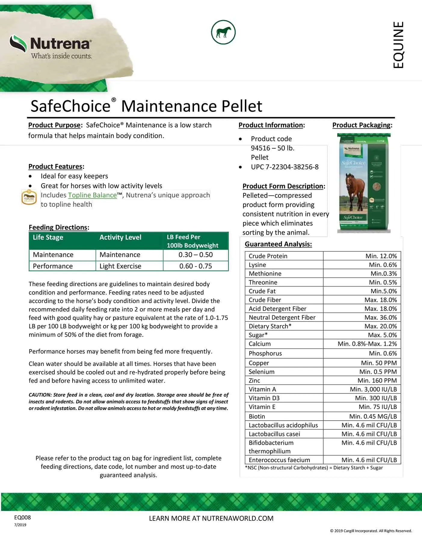 Nutrena SafeChoice Maintenance Horse Feed