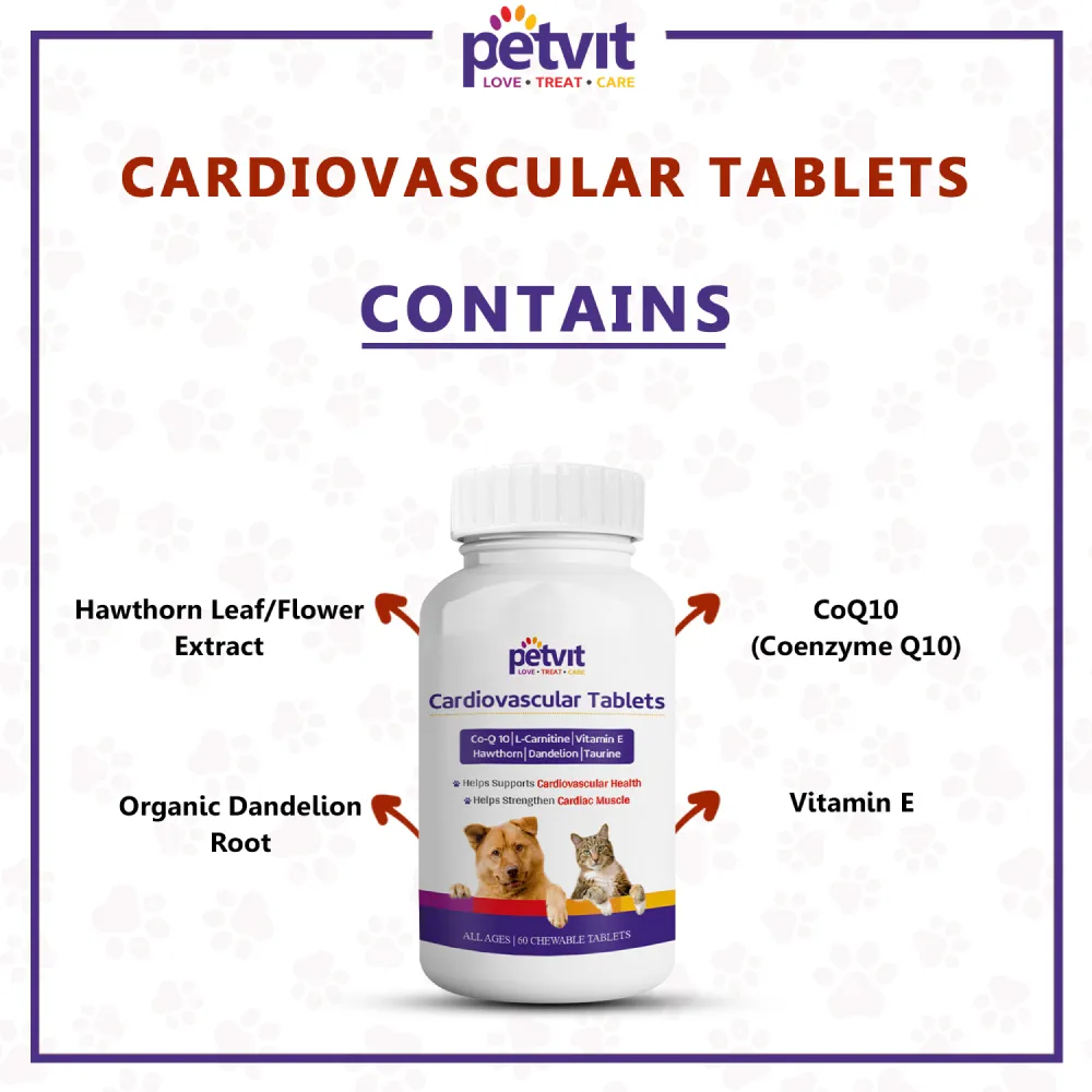 Petvit Cardiovascular Tablets, Coenzyme Q 10 Supplements for Dogs and Cats