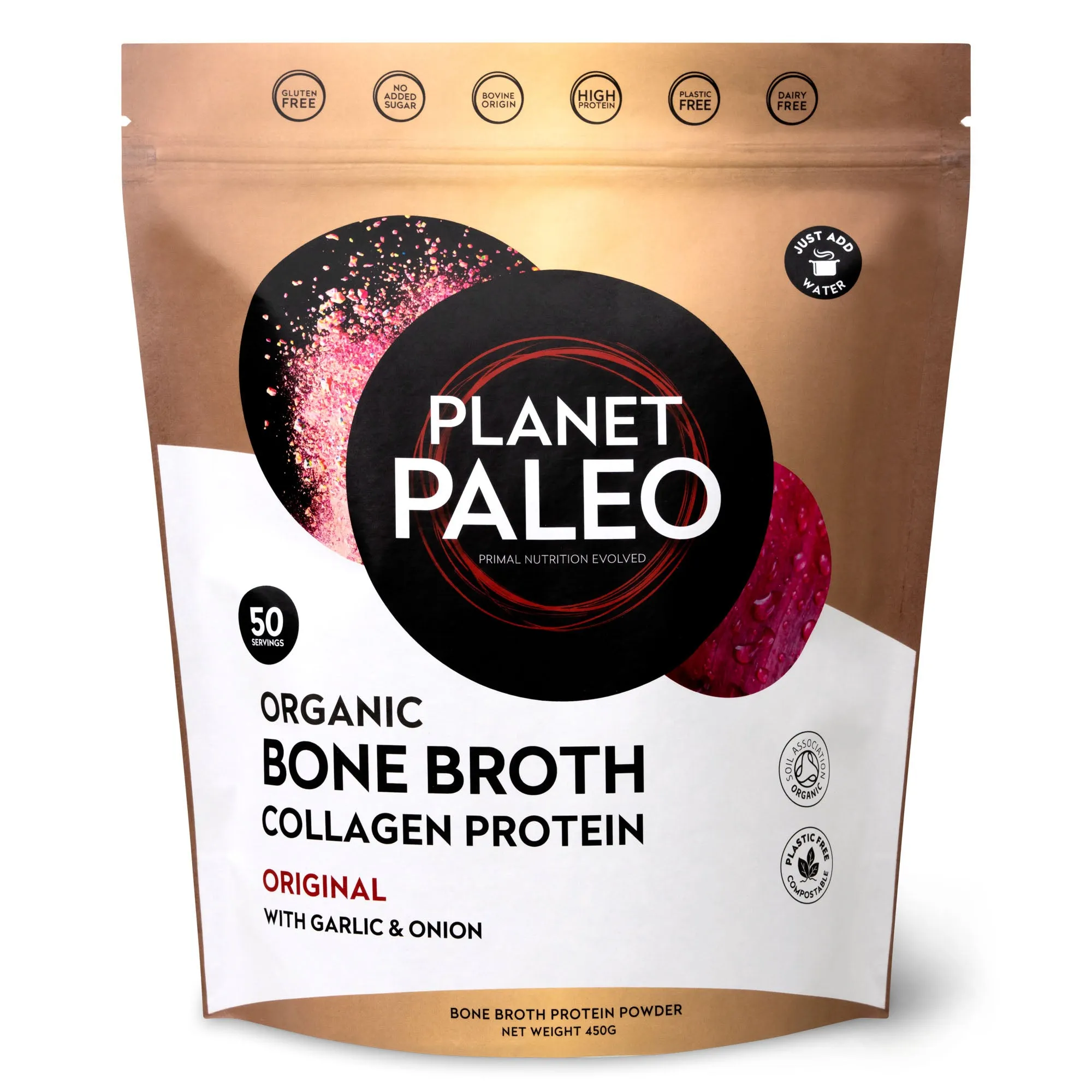 Planet Paleo Pure Bone Broth Collagen Protein - with Garlic and Onion 450g