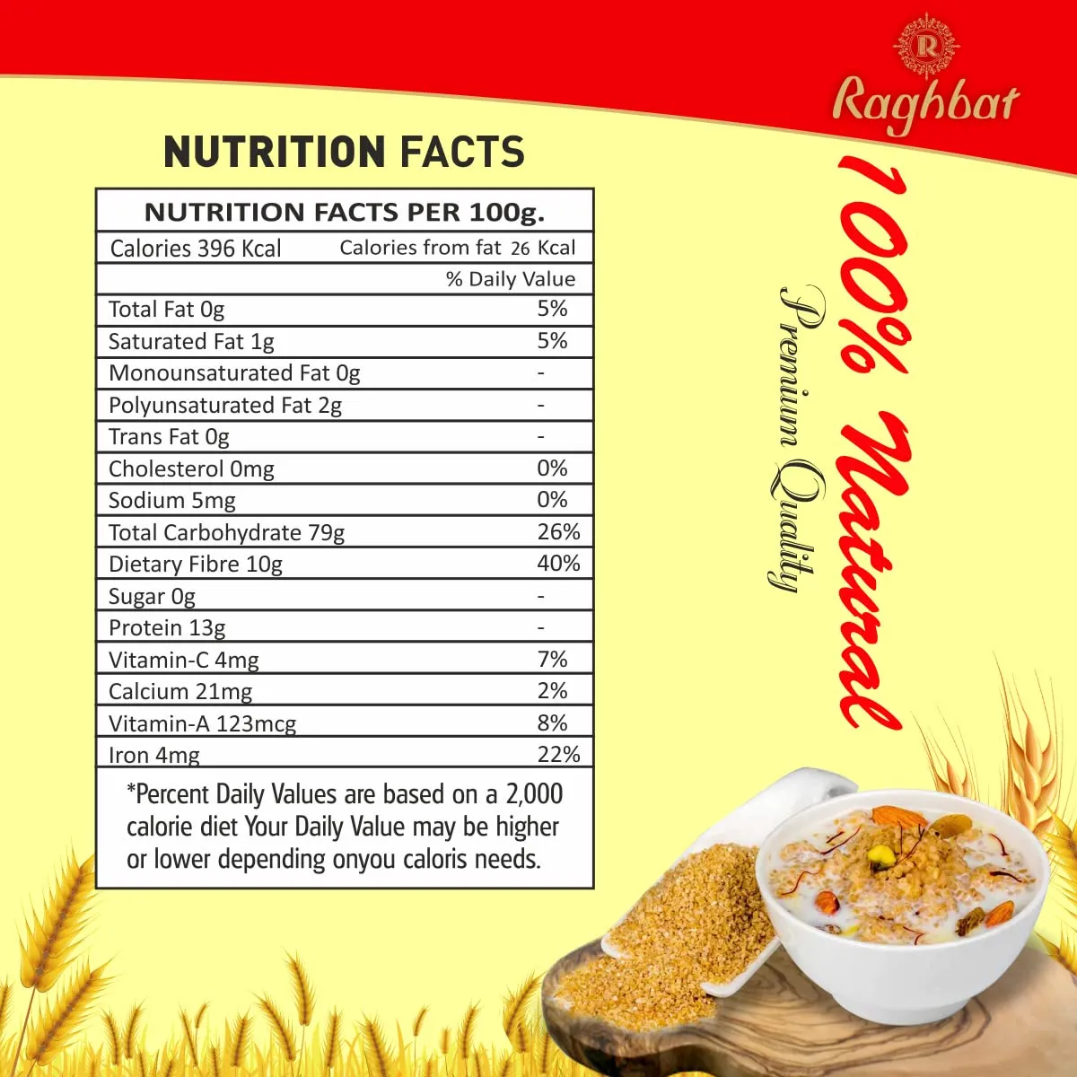 Raghbat High Fiber Instant Roasted Porridge Sugar Free with Proteins & Vitamins – 750gm Jar Pack Of 1 Nutritious Breakfast Cereals, (Daliya/Dalia)