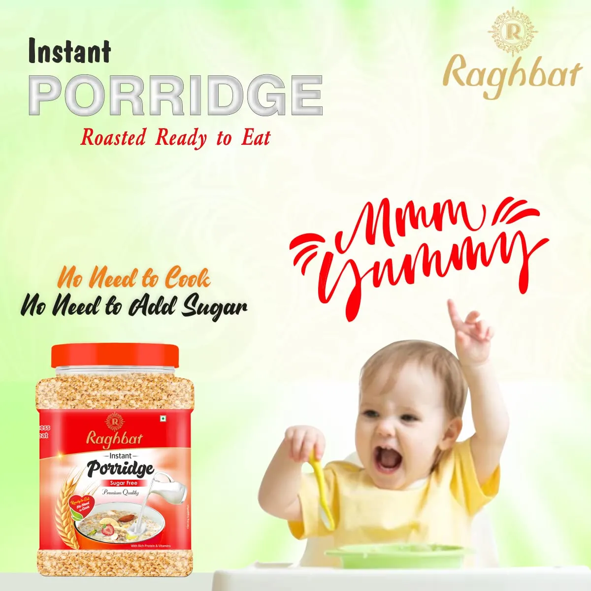 Raghbat High Fiber Instant Roasted Porridge Sugar Free with Proteins & Vitamins – 750gm Jar Pack Of 1 Nutritious Breakfast Cereals, (Daliya/Dalia)