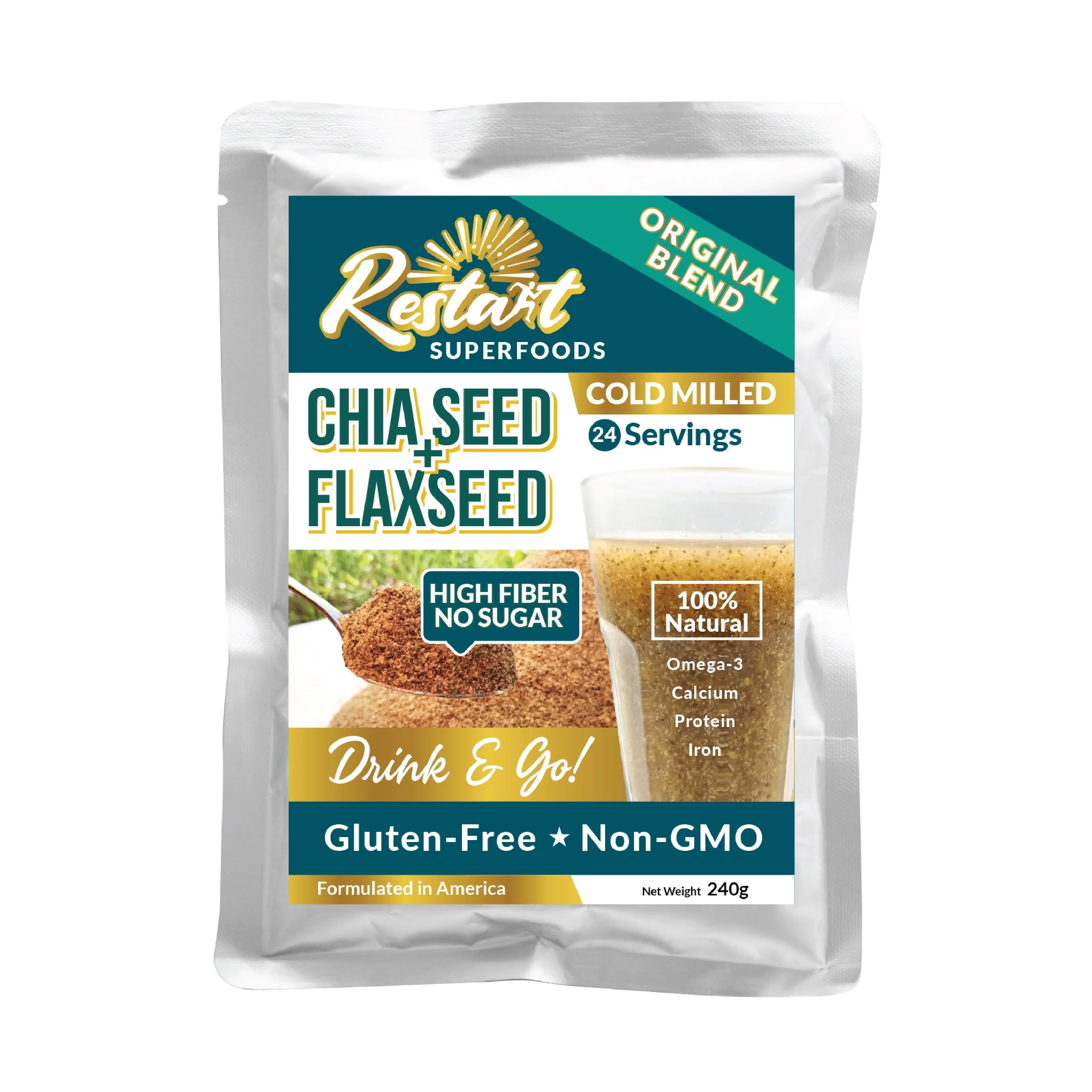 RESTART/240g/Cold Milled Chia Seed & Flaxseed ORIGINAL BLEND [Bundle - Buy 4 Packs Free 1 Pack]