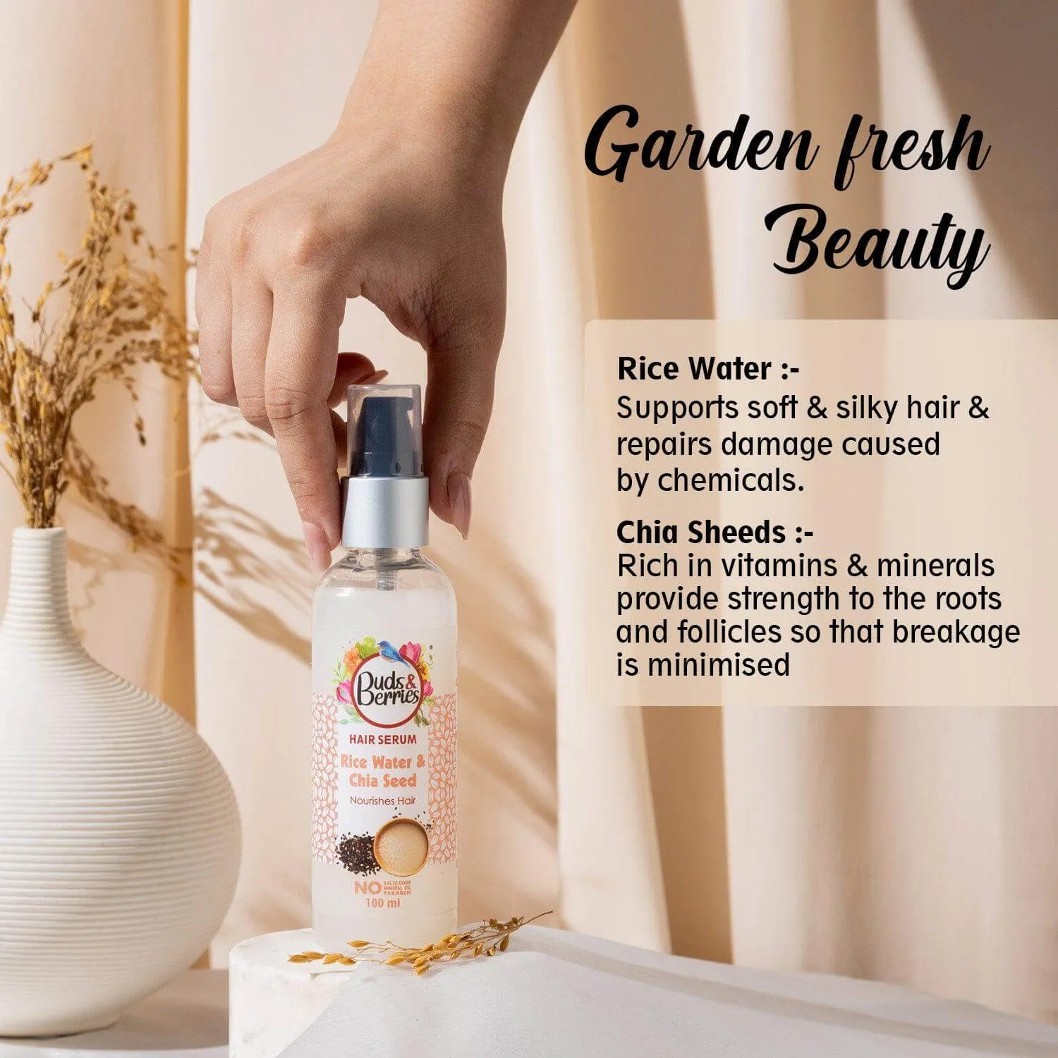 Rice Water & Chia Seed Hair Serum for Nourishment & Hair Growth | NO Silicone, NO Paraben - 100 ml