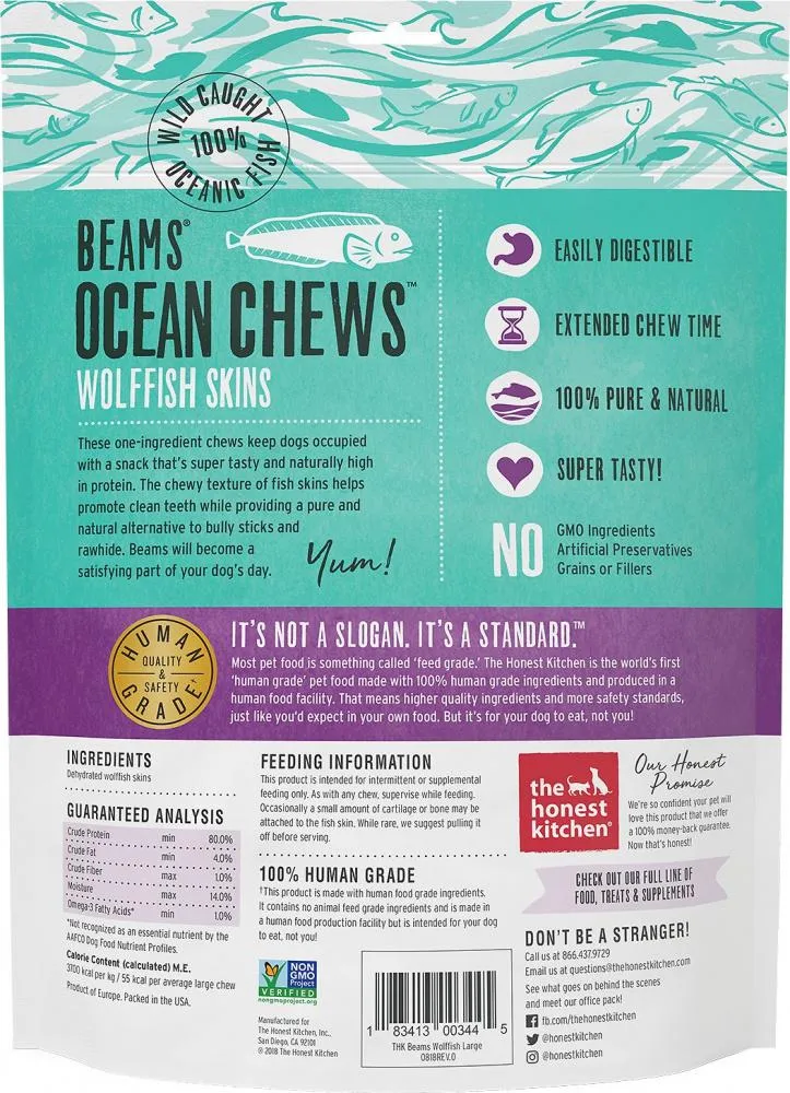 The Honest Kitchen BEAMS Grain Free Large Ocean Chews Wolffish Skin Dog Treats