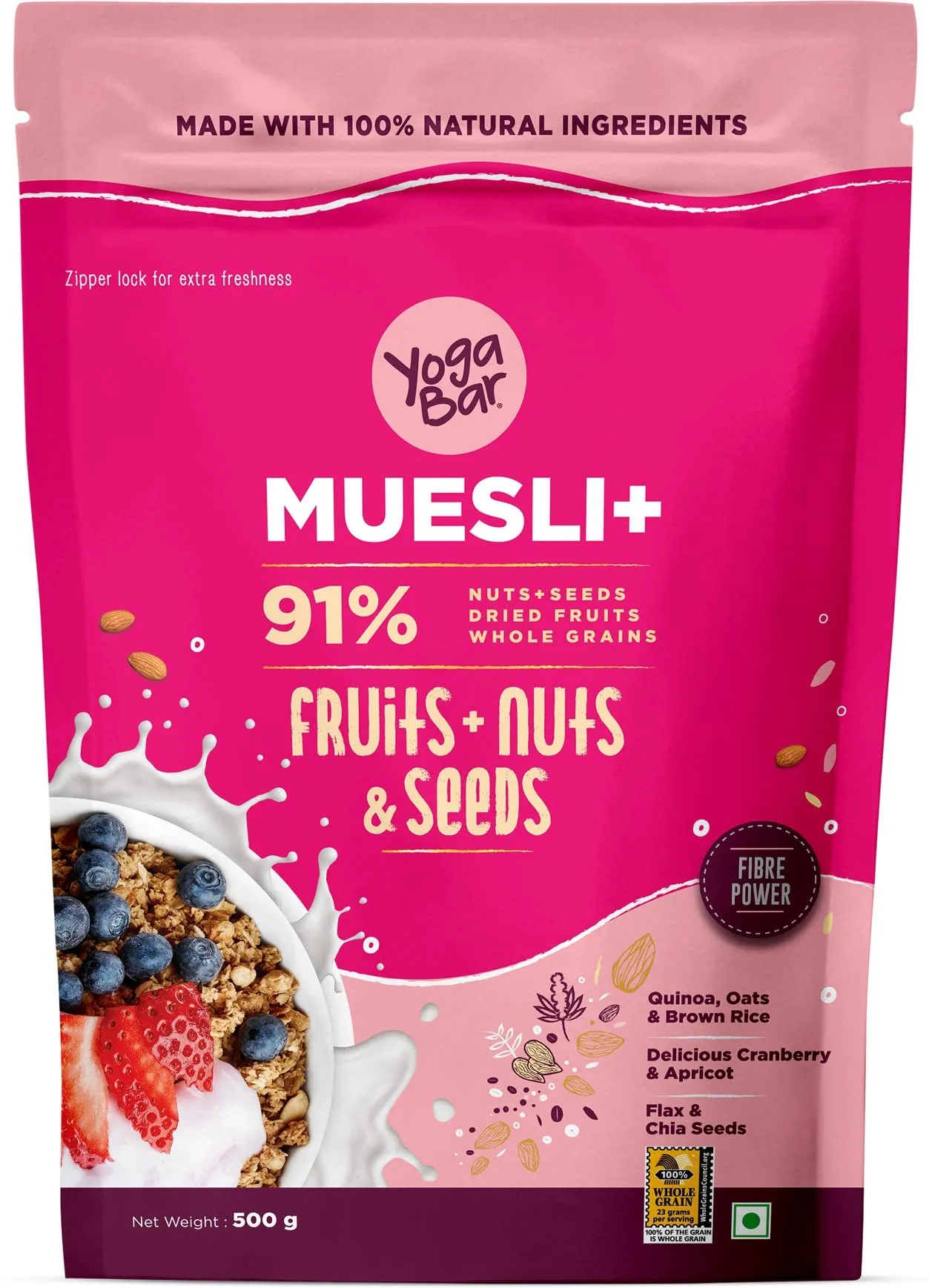 Yogabar Fruit and Nut Muesli 1kg | Muesli with 29% Fruits, Nuts and Seeds | Wholegrains, No Preservatives