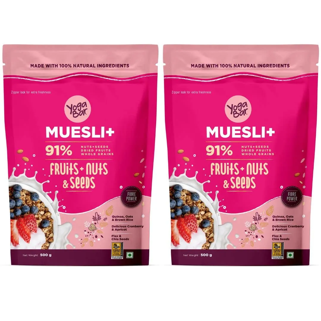 Yogabar Fruit and Nut Muesli 1kg | Muesli with 29% Fruits, Nuts and Seeds | Wholegrains, No Preservatives