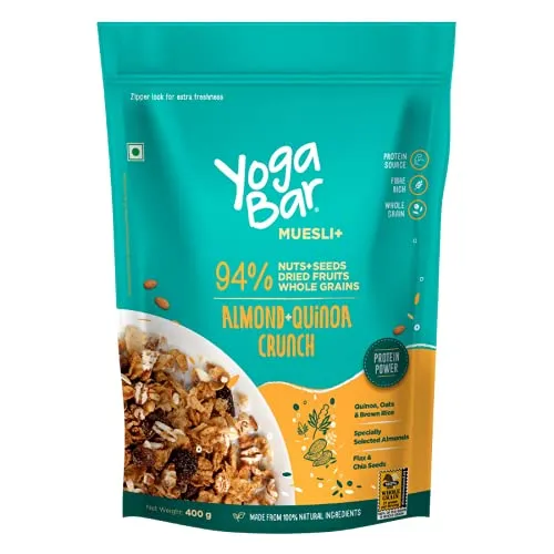 Yogabar Wholegrain Breakfast Muesli - Almond   Quinoa Crunch|Pack of 2 |400gm Each