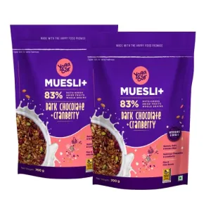 Yogabar Wholegrain Breakfast Muesli - Dark Chocolate   Cranberry, 700g (Pack of 2) (Super Saver Pack) | Healthy Cereals | Granola | Gluten Free | Antioxidant & Protein Rich