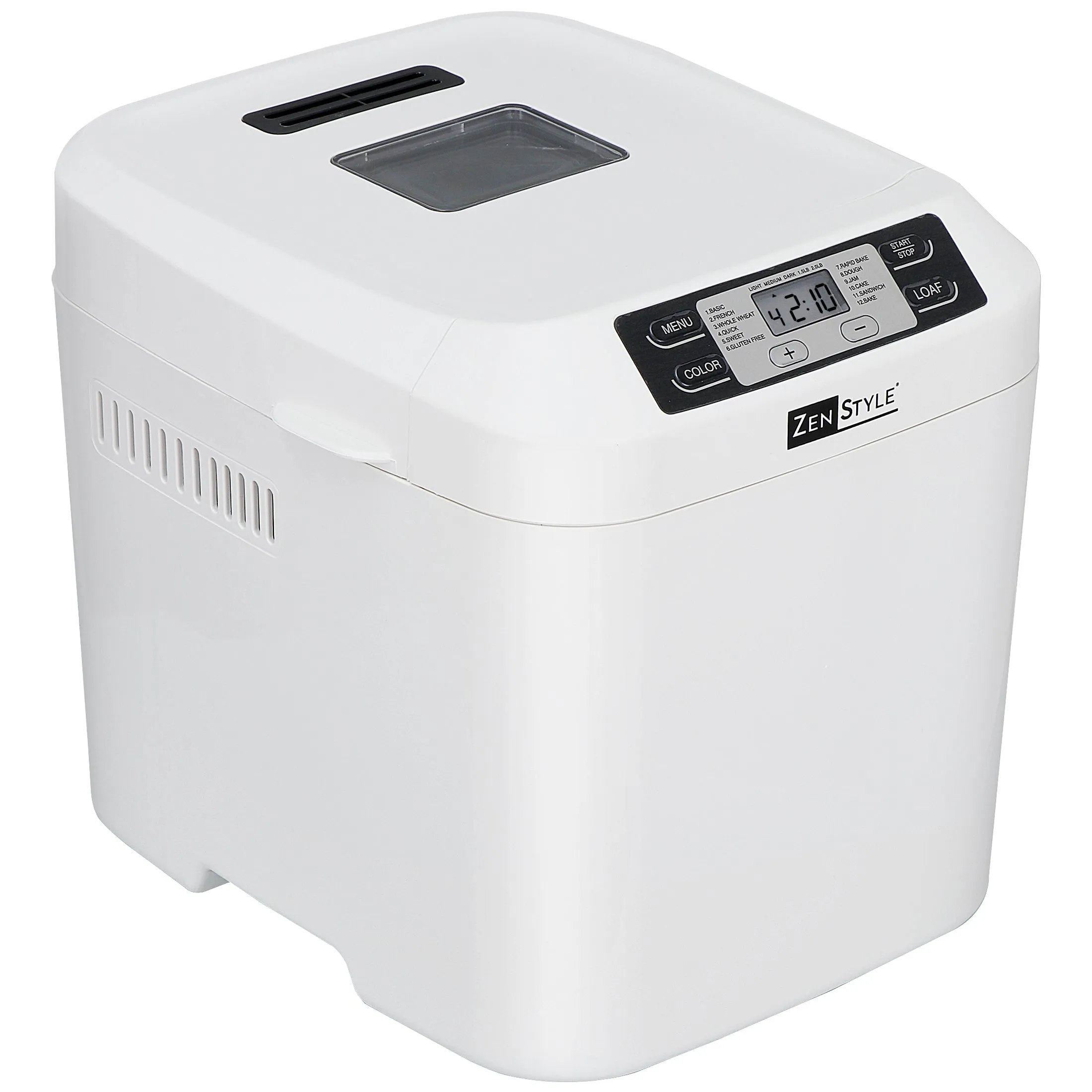 ZENY™ Bread Maker Machine 2 Lb Capacity Digital, Programmable 12 Settings, Dishwasher Safe Pan, White