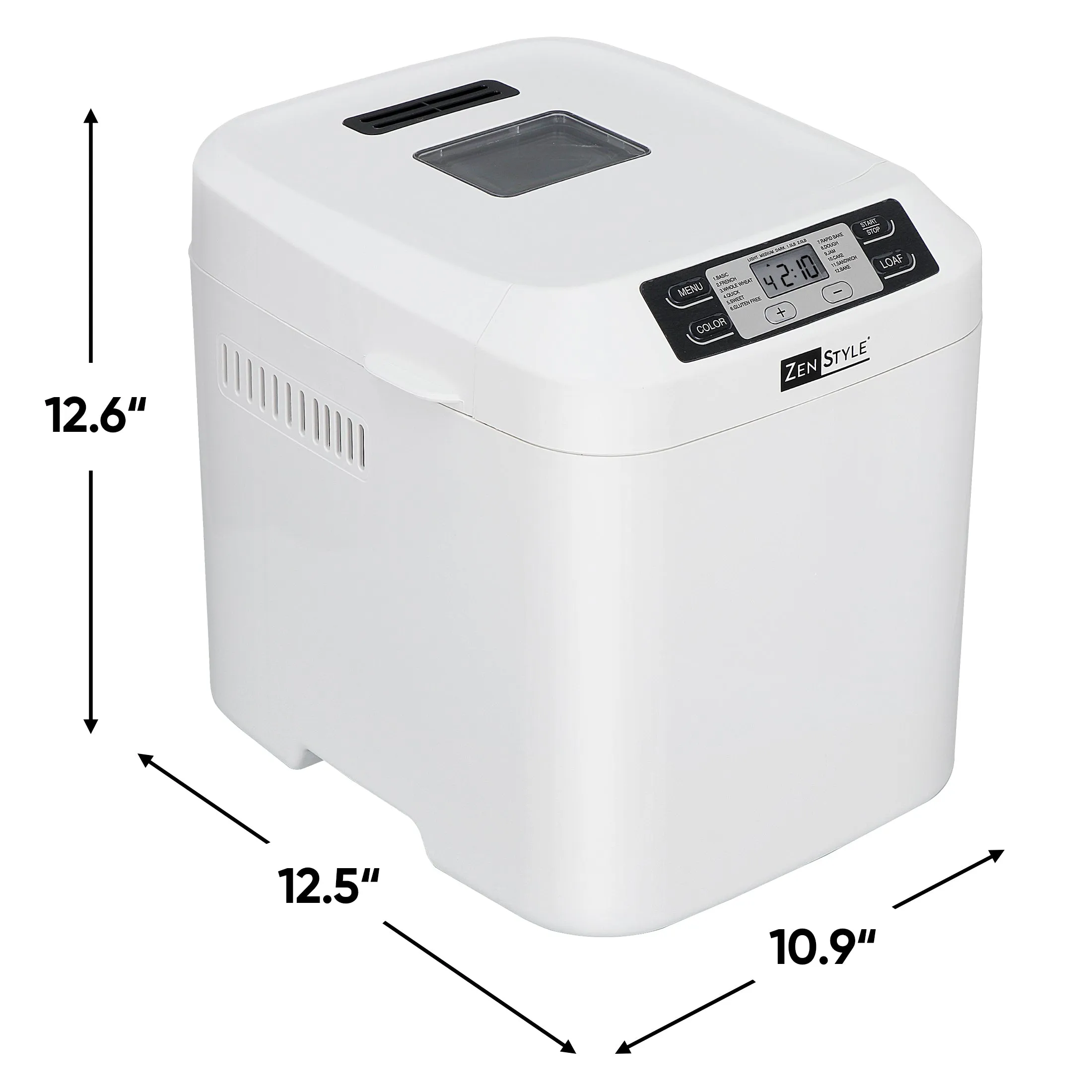 ZENY™ Bread Maker Machine 2 Lb Capacity Digital, Programmable 12 Settings, Dishwasher Safe Pan, White